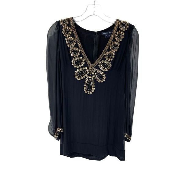 French Connection Women's Black Mini Dress With Beads Sequins Size 4 - Picture 1 of 15